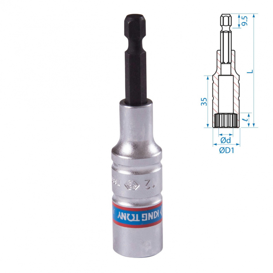 Головка для шуруповерта двенадцатигранная 1/4", 12 мм, L = 80 мм KING TONY 76B812M